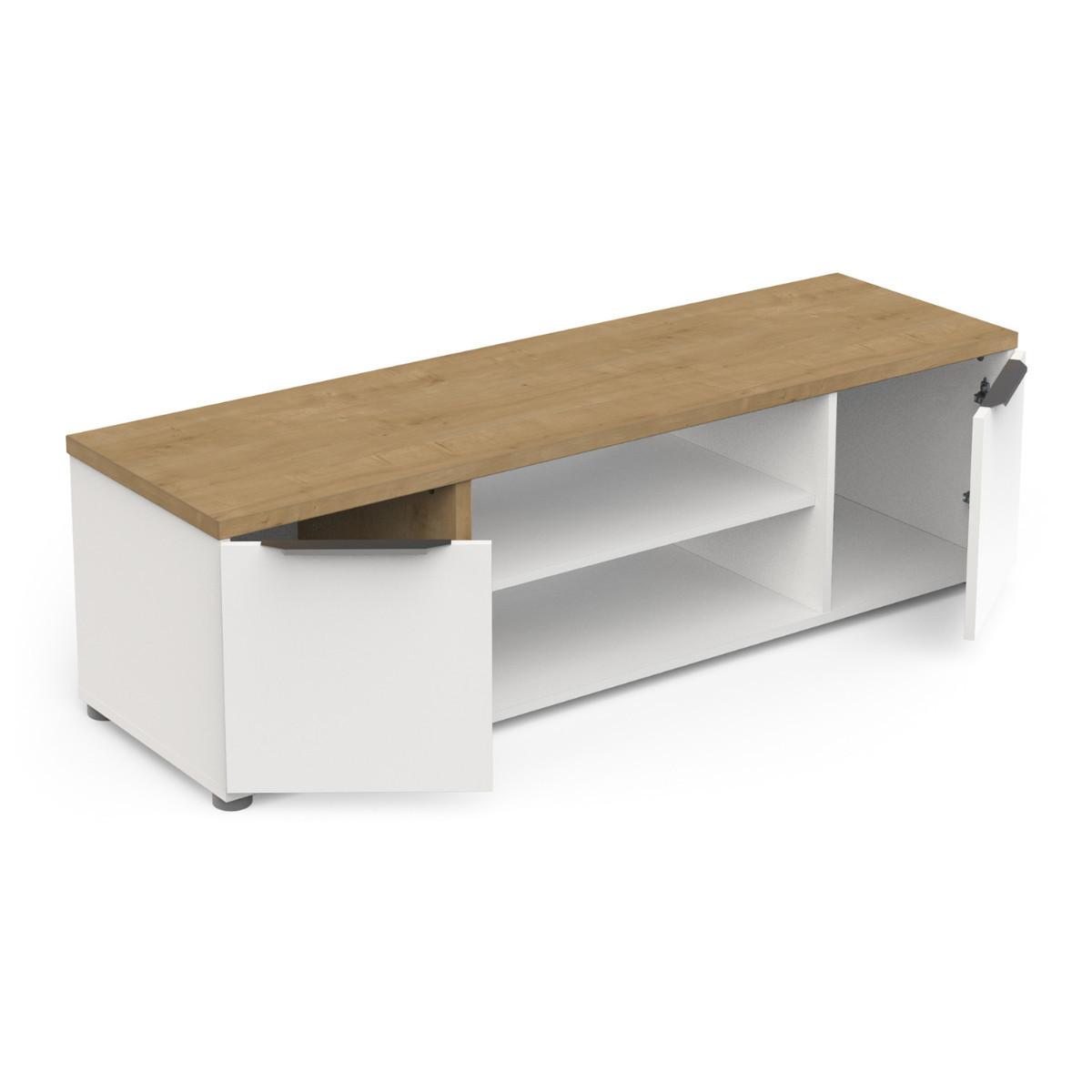 TV-MÖBEL 2 Türen und 2 offene Fächer Dekor Eiche und Weß access 39,1/39,6/134,8 cm - Eschefarben, Holzwerkstoff (39.1/39.6/41.3cm) - Calicosy