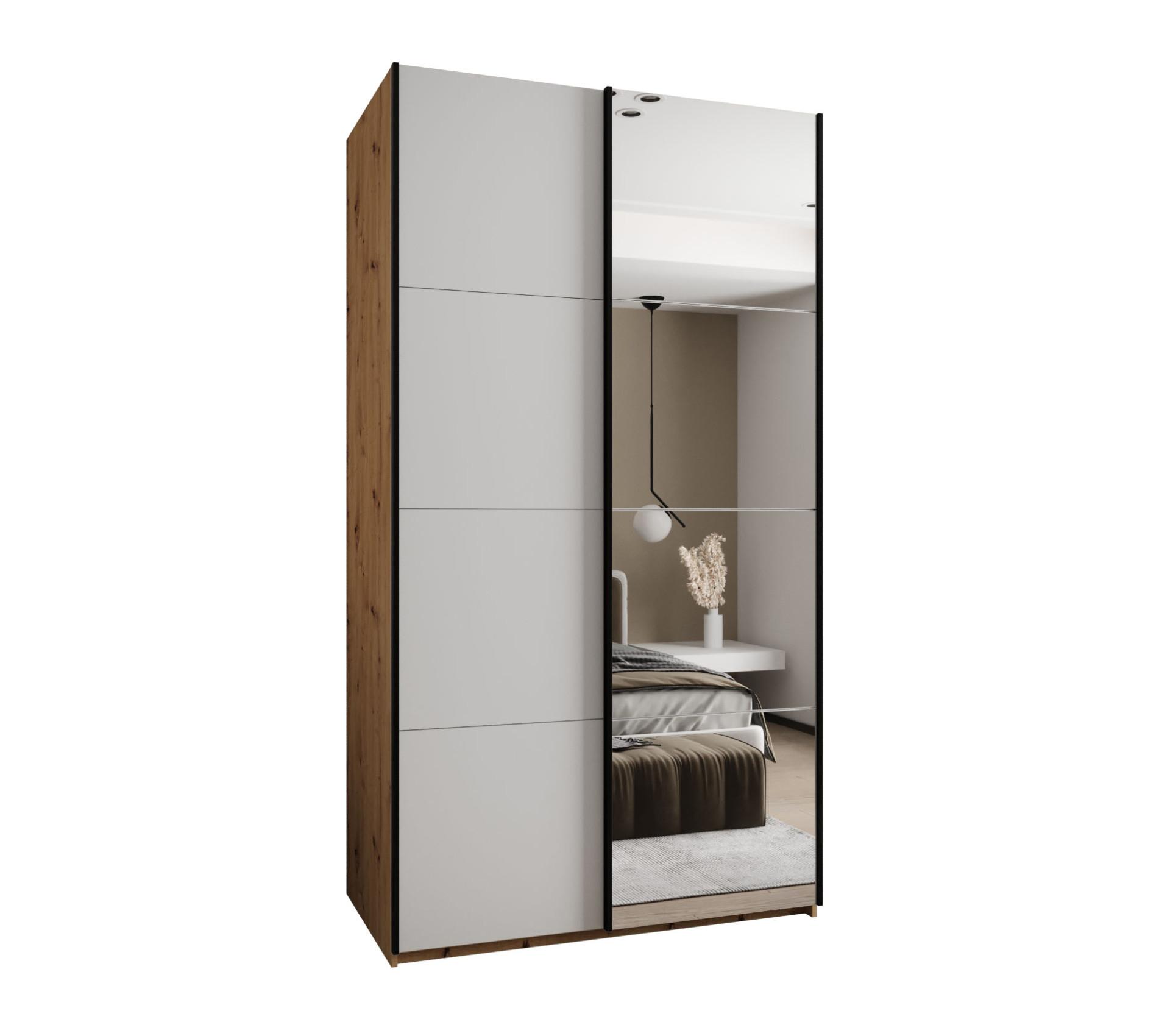 SCHWEBETÜRENSCHRANK 245,5/130/64 2-türig - Schwarz/Weiß, Holz/Metall (130/245/64cm) - Abiks Möbel