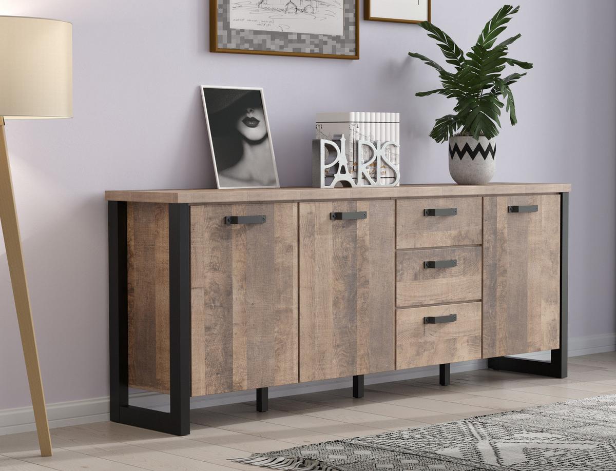 SIDEBOARD Eiche Tabak, schwarz 214 x 86 cm, Kommode mit viel Stauraum - Eichefarben/Schwarz, Holzwerkstoff/Kunststoff (214/86/45cm) - Top.Furn