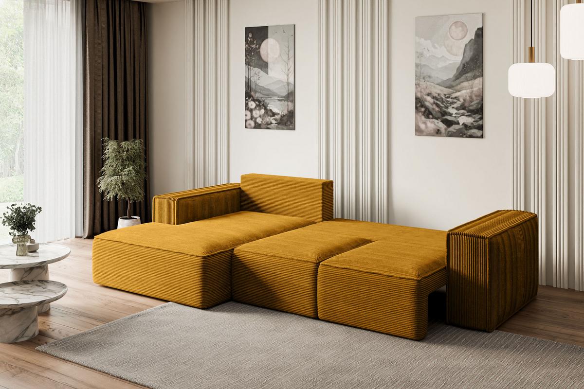 ECKSOFA mit Schlaffunktion und Bettkasten SERRA-L-S - 266x161x87 cm Senfgelb Cord - Currygelb/Schwarz, Holzwerkstoff/Kunststoff (266/161cm) - ALTDECOR