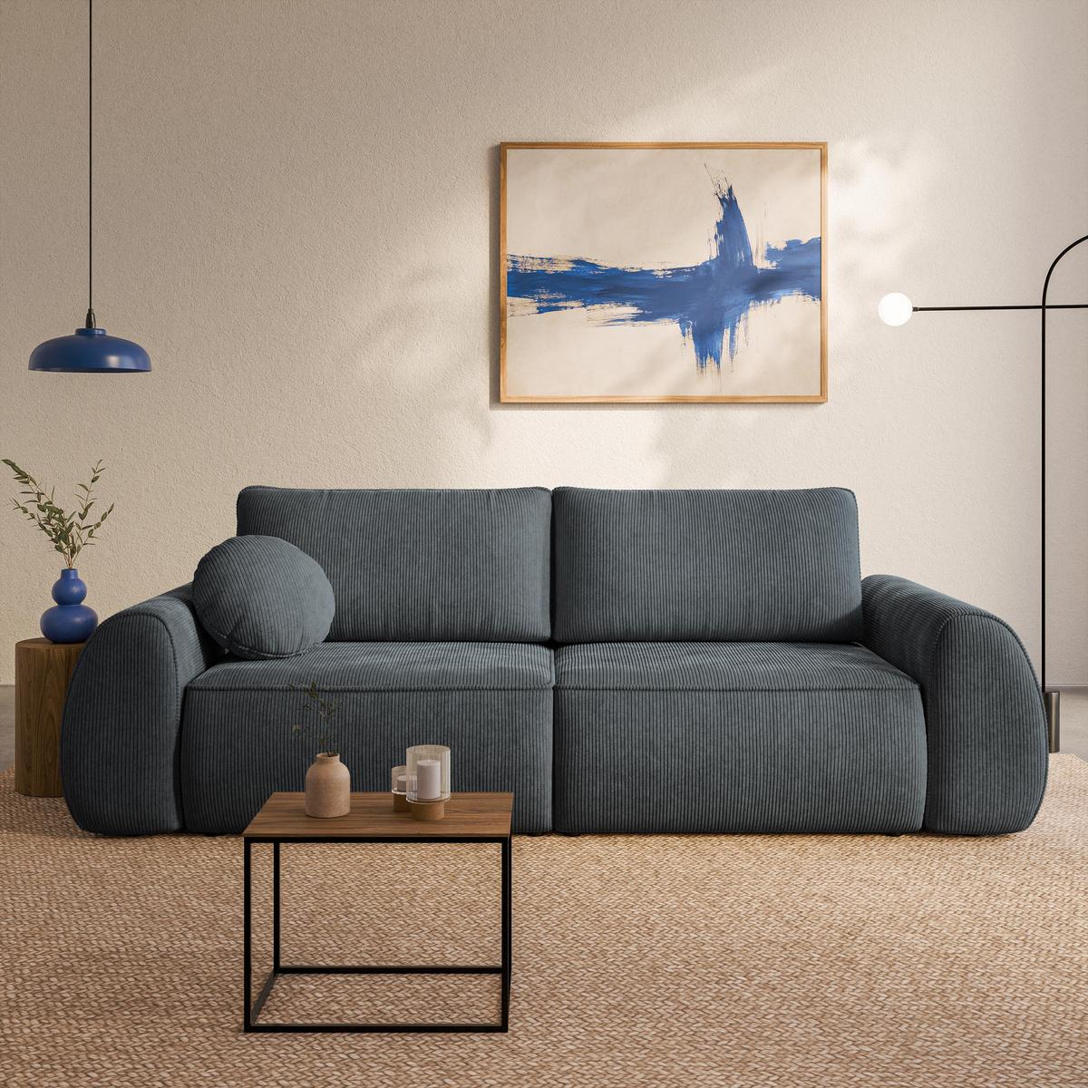 BETTSOFA ZEFEO Grau Kordstoff mit Schlaffunktion - Grau, Textil (264/96/106cm) - MASSENO