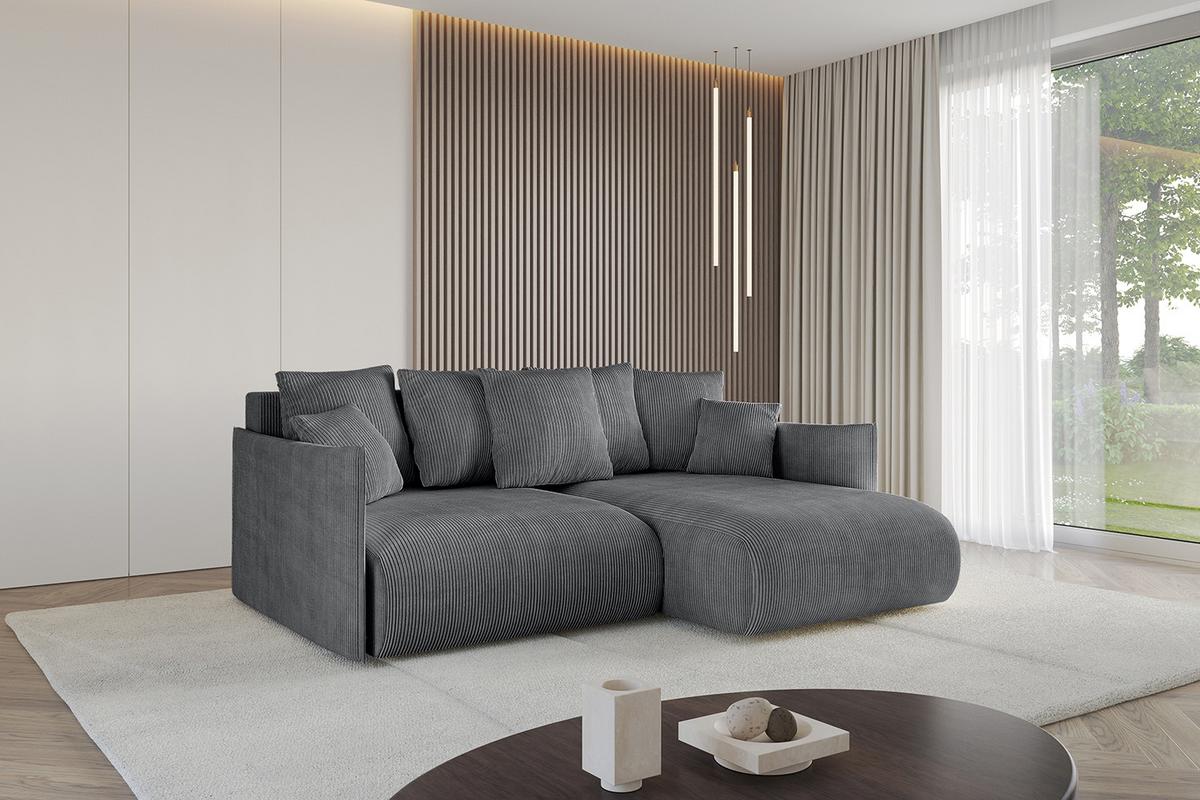 ECKSOFA Ottomane rechts ONESK-L 216x177x72 Dunkelgrau Cord - Dunkelgrau, Holzwerkstoff/Kunststoff (177/216cm) - ALTDECOR