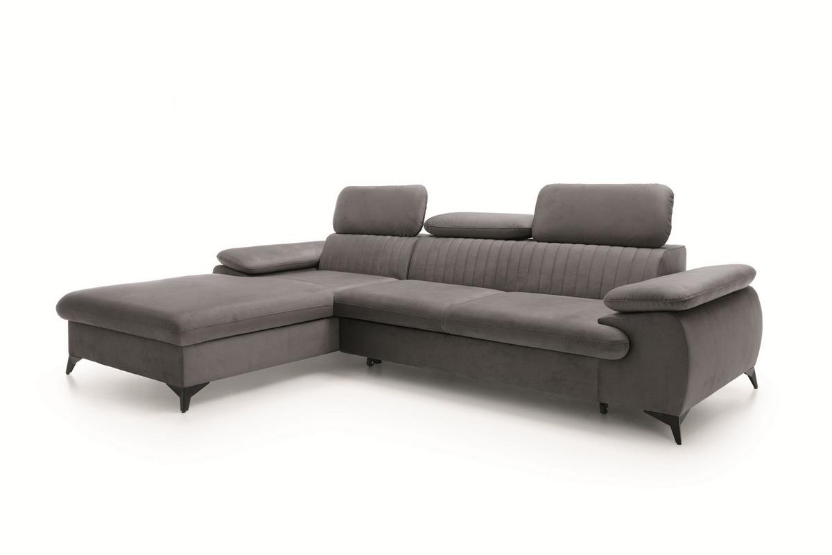 ECKSOFA FIORE Grau Velours-Stoff mit Schlaffunktion - Grau, Holz (120/120cm) - MASSENO