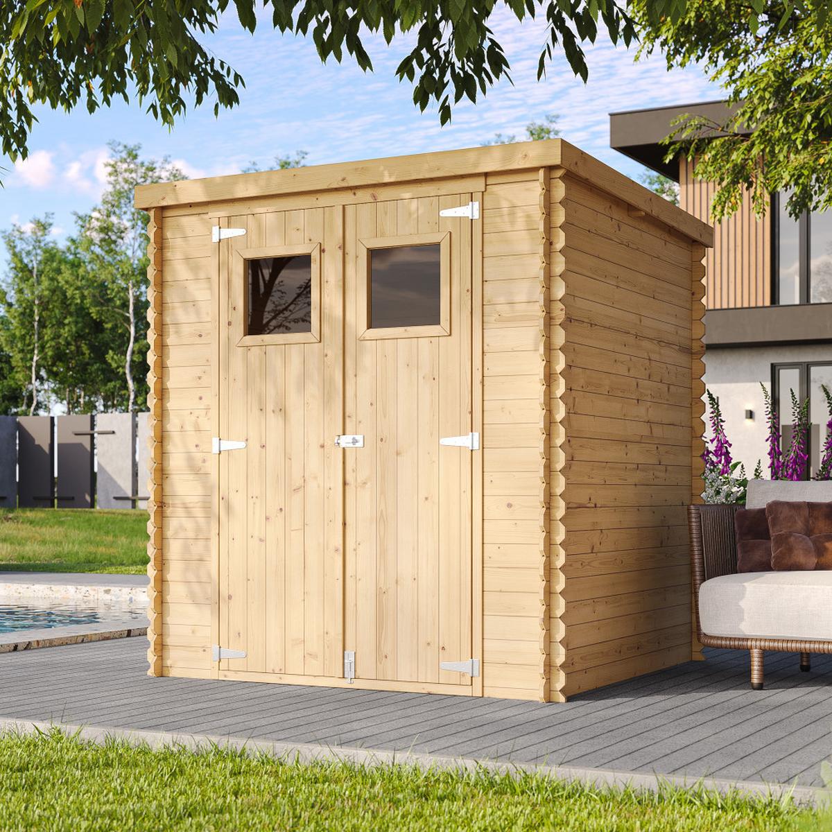 HOLZ-GARTENHAUS mit imprägniertem BodenB204xL204xH202 cm/ 3.53 m2 M309+M309G - Beige, Holz (204/206/204cm) - Timbela