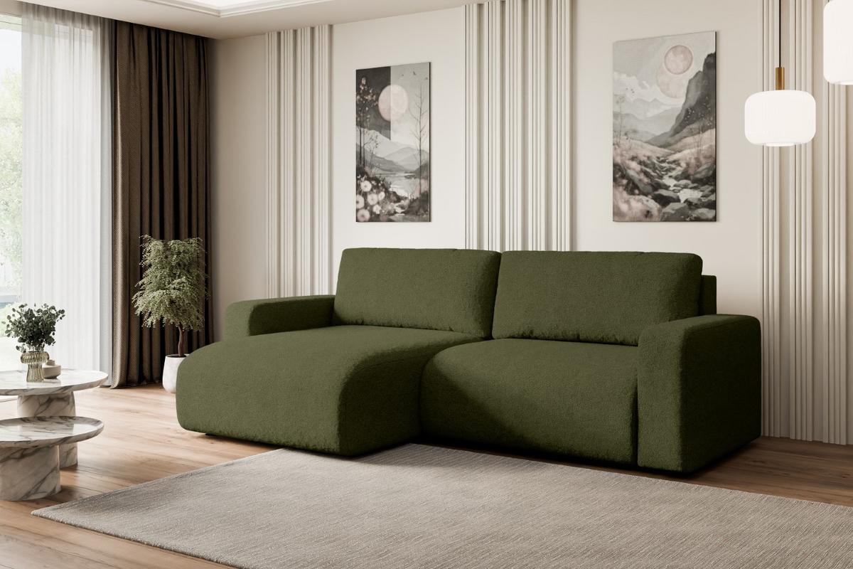 ECKSOFA mit Schlaffunktion und Bettkasten KLEEA-L - 247x143x83 cm Grün Bouclé - Schwarz/Grün, Holzwerkstoff/Kunststoff (247/143cm) - ALTDECOR