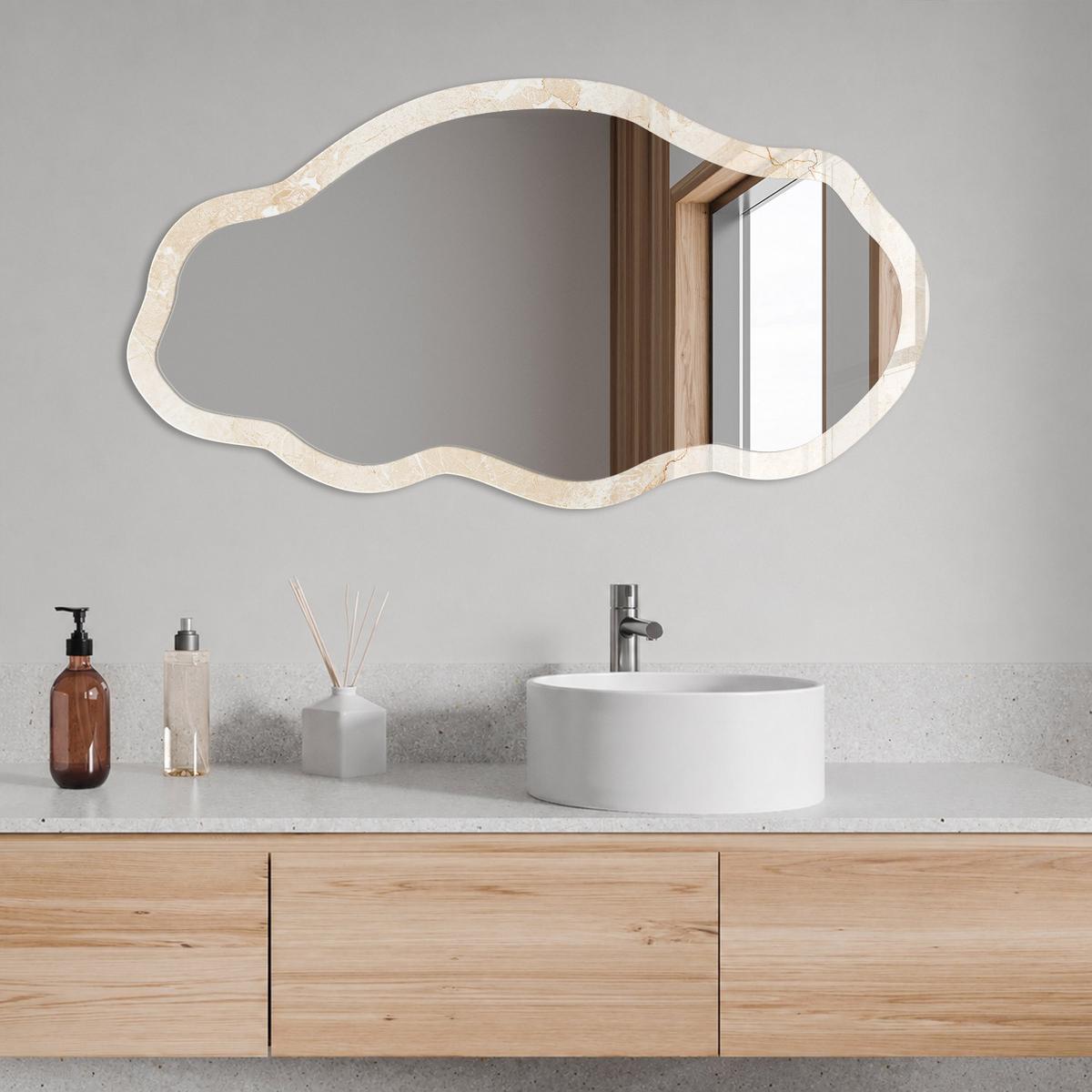 SPIEGEL 90x45 cm asymmetrisch mit Druck - Beige Muster - Transparent, Glas (45/90/0.4cm) - TULUP