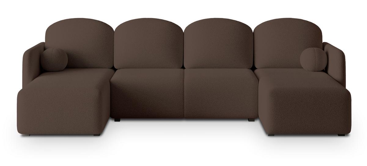WOHNLANDSCHAFT NUBERO Braun Boucle-Stoff mit Schlaffunktion - Braun, Holz (285/85/143cm) - MASSENO