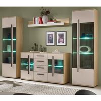 WOHNWAND Kaschmir, Eiche 4-teilig 290 cm, Wohnkombination mit Soft-Close - Kaschmir/Eichefarben, Glas/Holzwerkstoff (290/200/37cm) - Furn.Design