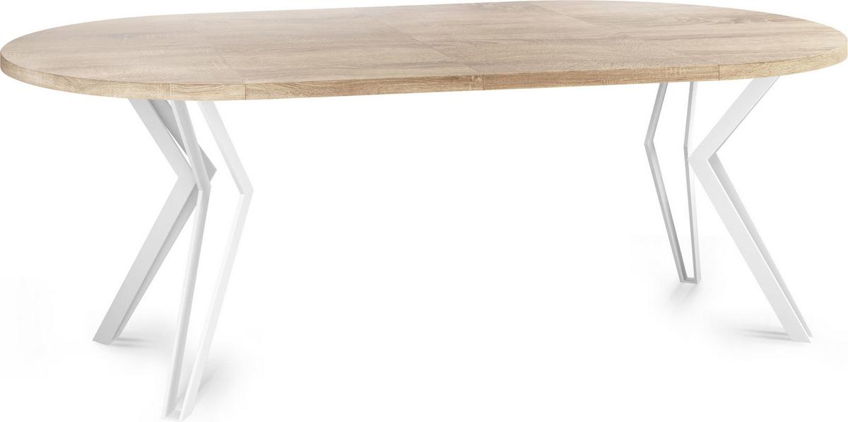 ESSTISCH Austin runder ausziehbarer, Sonoma Eiche 120-200/100/76 cm - Weiß/Sonoma Eiche, Holzwerkstoff/Metall (120/200/76cm) - WFL GROUP