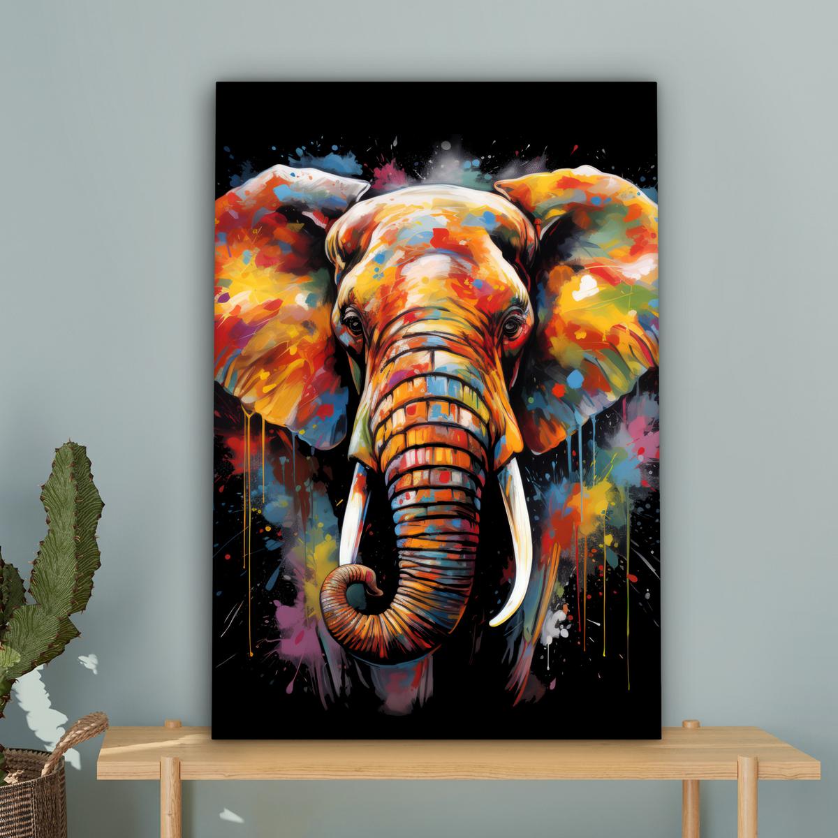 LEINWANDBILD Elefant - Graffiti - Schwarz - Tiere - Farben Wanddeko 40x60 cm - Schwarz, Textil (40/60cm) - MuchoWow