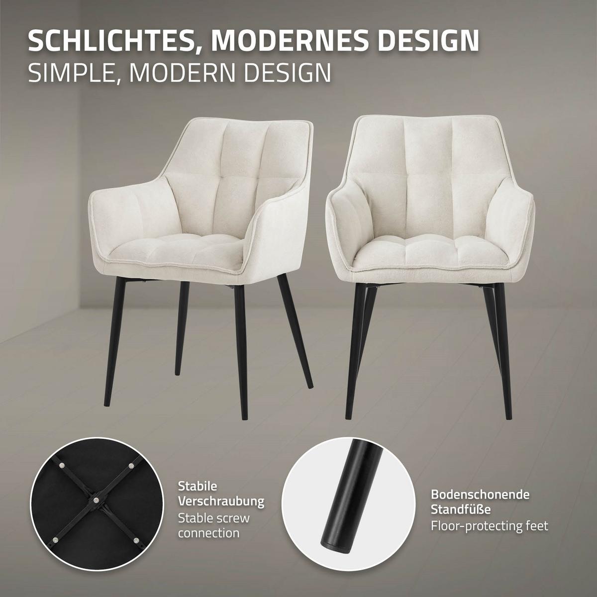 ESSZIMMERSTUHL Creme Frotteestoff - Beige/Creme, Textil/Metall (63/90/57cm) - ML-DESIGN