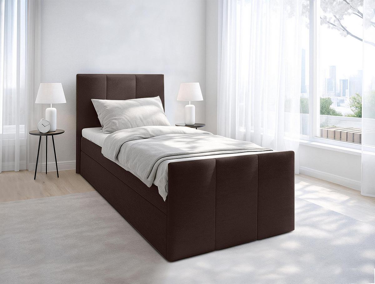 BOXBETT LEVENTE 80x200 cm mit Bettkasten und Matratze - Braun + TOPPER - Schwarz/Braun, Holz/Holzwerkstoff (80/200cm) - AX Living