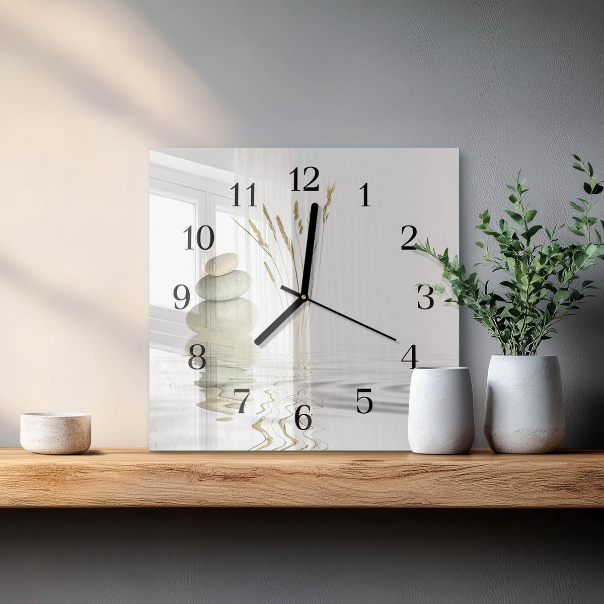 WANDUHR aus Glas 30x30 cm - Steine - Weiß, Glas (30/30/0.4cm) - TULUP