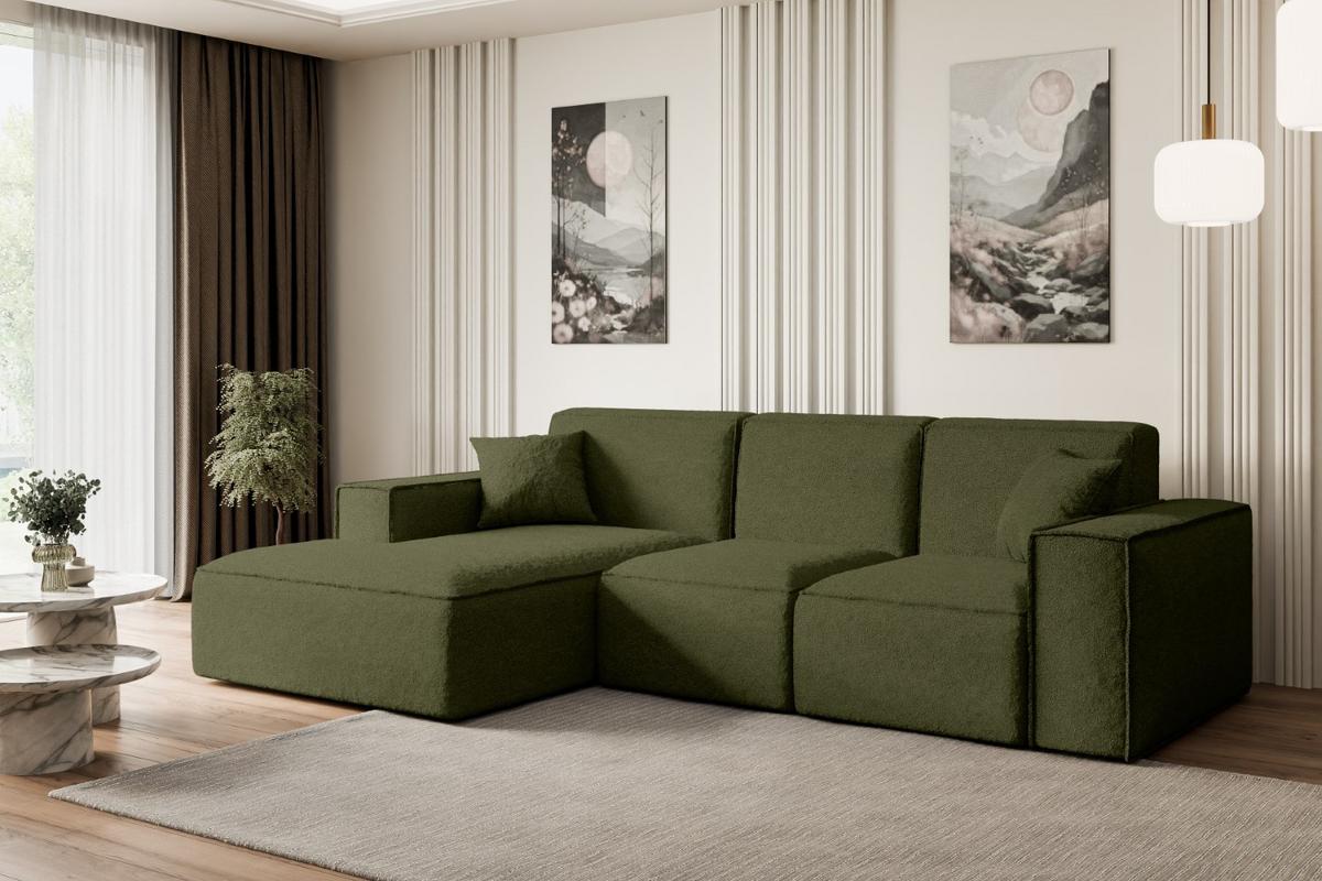 ECKSOFA Ottomane Links SERRA-L - 266x169x80 cm Grün Bouclé - Schwarz/Grün, Holzwerkstoff/Kunststoff (165/266cm) - ALTDECOR