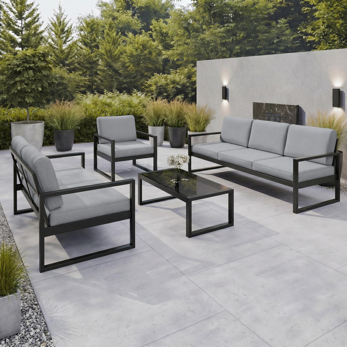 GARTENSET Stella mit Sofas und Sessel, mit Metallrahmen, Hellgrau - Hellgrau, Metall - Beautysofa