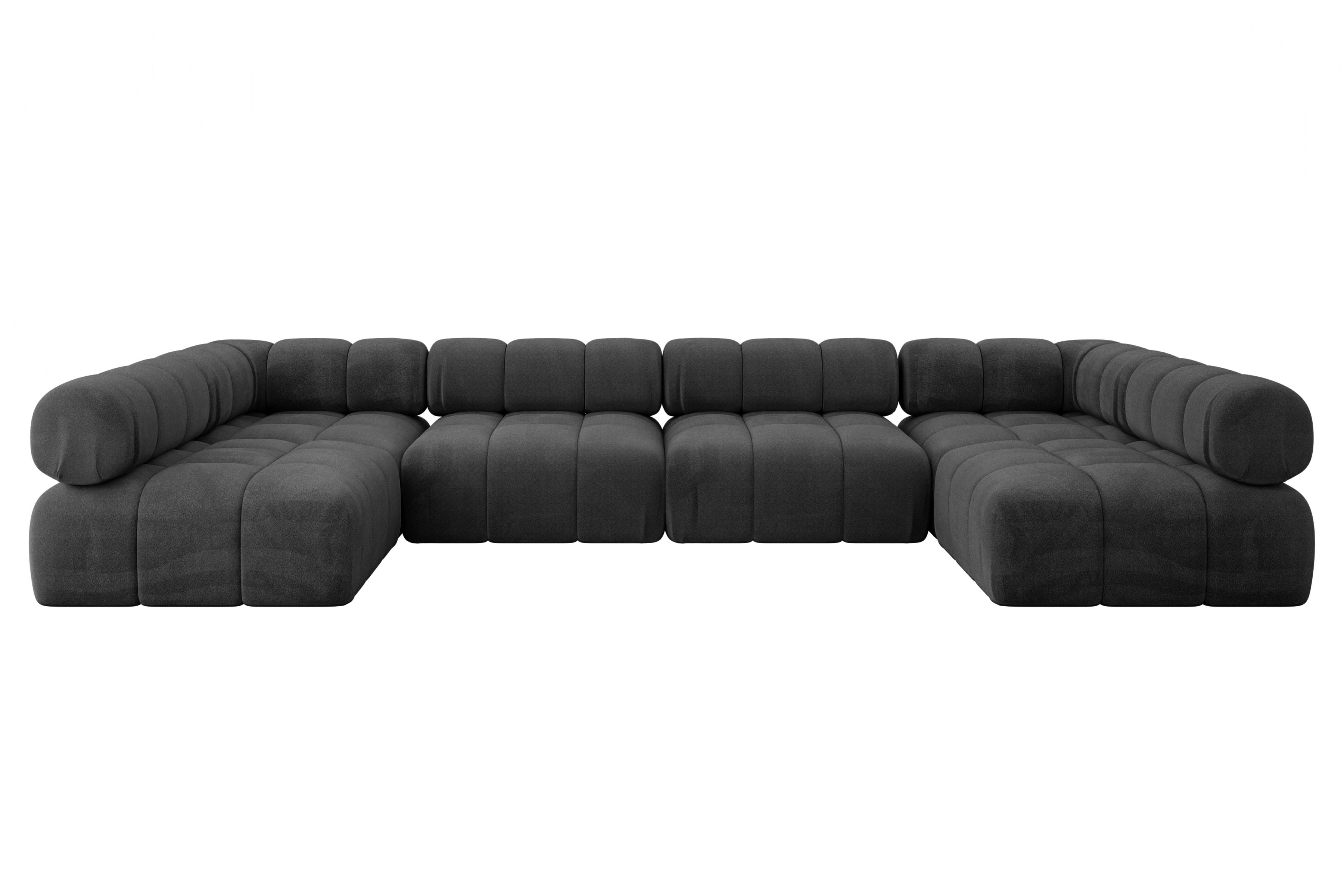 WOHNLANDSCHAFT modulares Sofa Garvo-U2 - 380x190x70 cm Schwarz Velours - Schwarz, Holzwerkstoff/Textil (380/70/190cm) - ALTDECOR