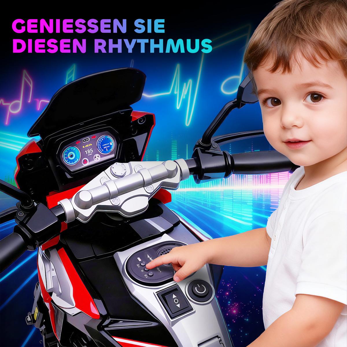 ELEKTRO-MOTORRAD mit 2 Hilfsrädern 6V, Rot - Rot, Kunststoff (85.5/44.5/56cm) - AIYAPLAY