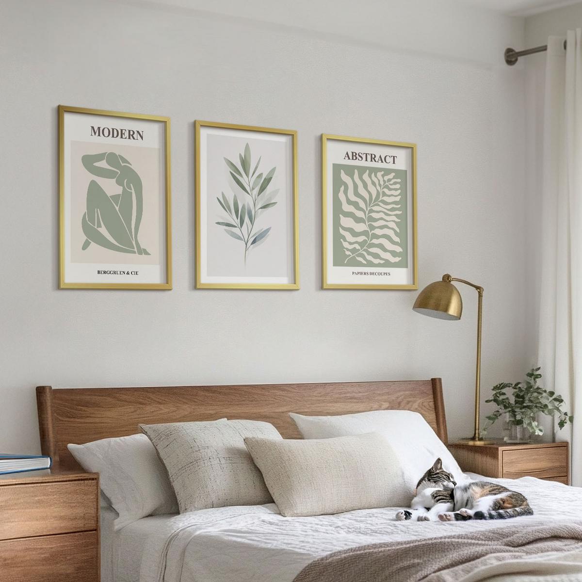 BILDER SET 3er Set - 40x60 cm Goldrahmen - Matisse Aquarell Boho-Design - Goldfarben, Kunststoff (40/60cm) - TULUP