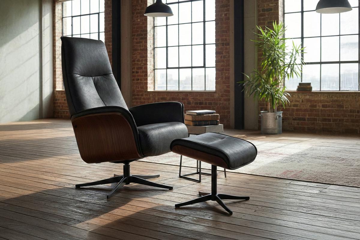 RELAXSESSEL FERREIRA Schwarz Leder Relaxfunktion - Schwarz, Leder/Metall (78/106/84cm) - KAWOLA