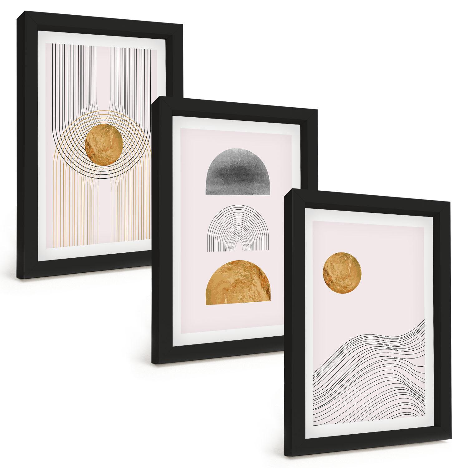 BILDER SET 3er Set - 20x30 cm Schwarzer Rahmen - Abstrakte Formen in Beige und Grau - Schwarz, Kunststoff (20/30cm) - TULUP