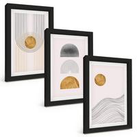 BILDER SET 3er Set - 20x30 cm Schwarzer Rahmen - Abstrakte Formen in Beige und Grau - Schwarz, Kunststoff (20/30cm) - TULUP