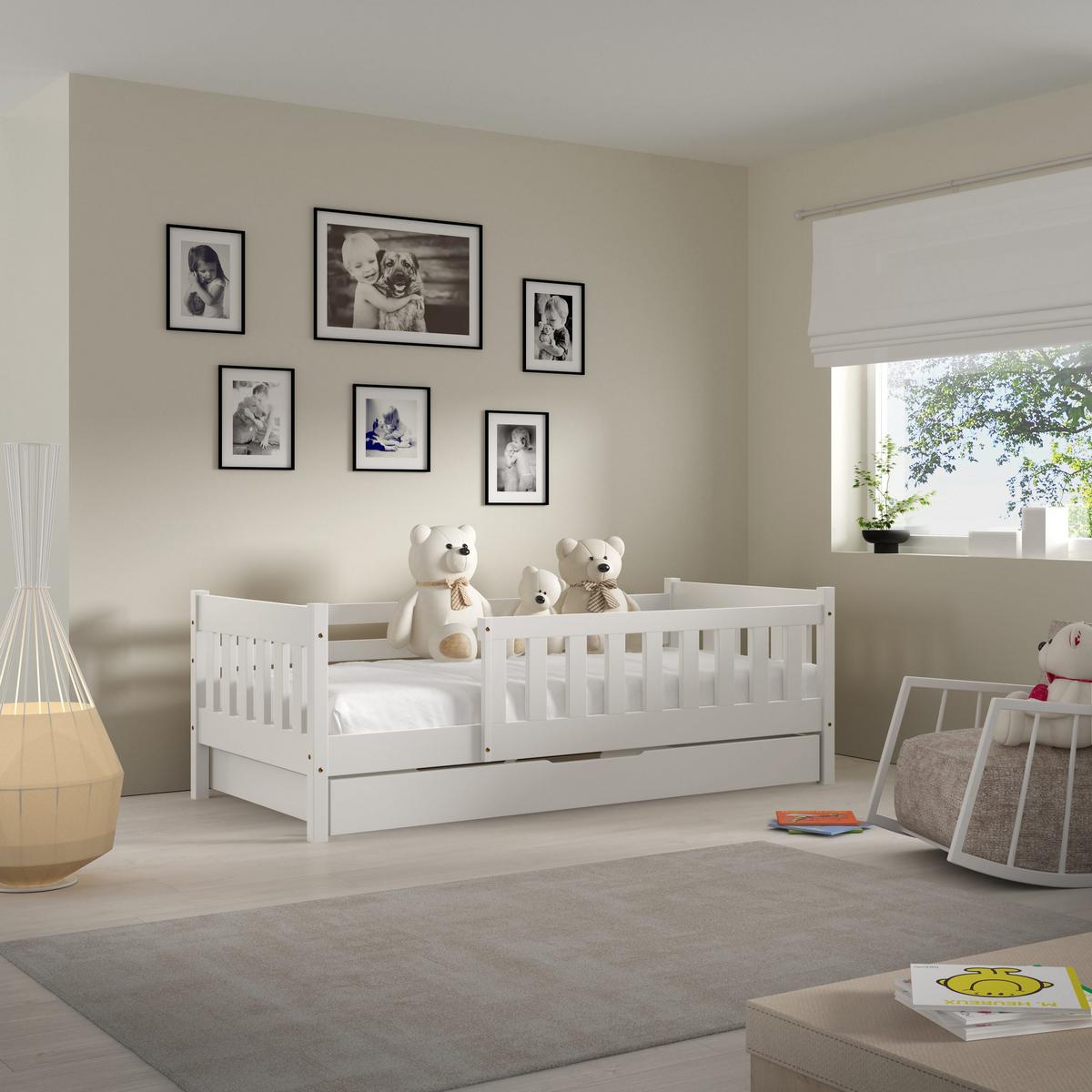 KINDERBETT ELSA mit Bettkasten 80x160 cm Weiß - Weiß, Holz (80/160cm) - MASSENO