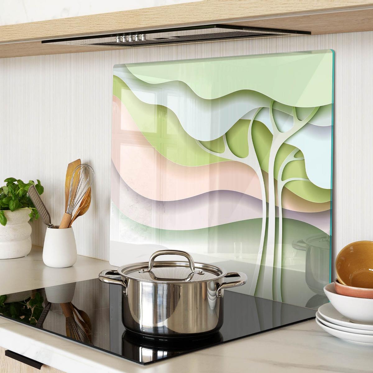 GLASPLATTE 60x52 cm Abstrakter Baum - Grün, Glas (60/0.4/52cm) - TULUP