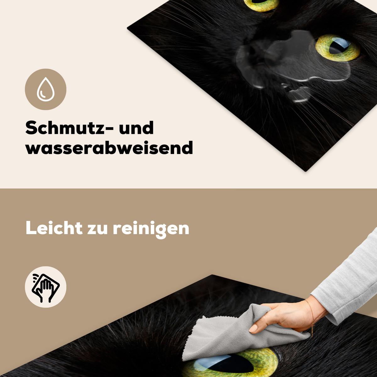 HERDABDECKPLATTE Katze - Augen - Gelb - Schwarz Herdabdeckung Induktionsfeld 70x52 cm - Schwarz, Kunststoff (70/52/0.2cm) - MuchoWow
