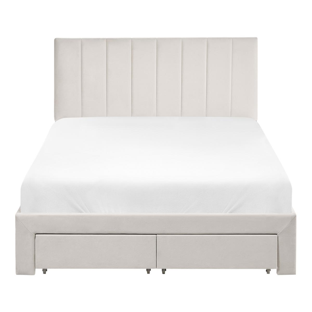 BETT mit Schubladen 120/200 cm Samtstoff Cremeweiß Lonzac - Creme, Textil (120/200cm) - Beliani
