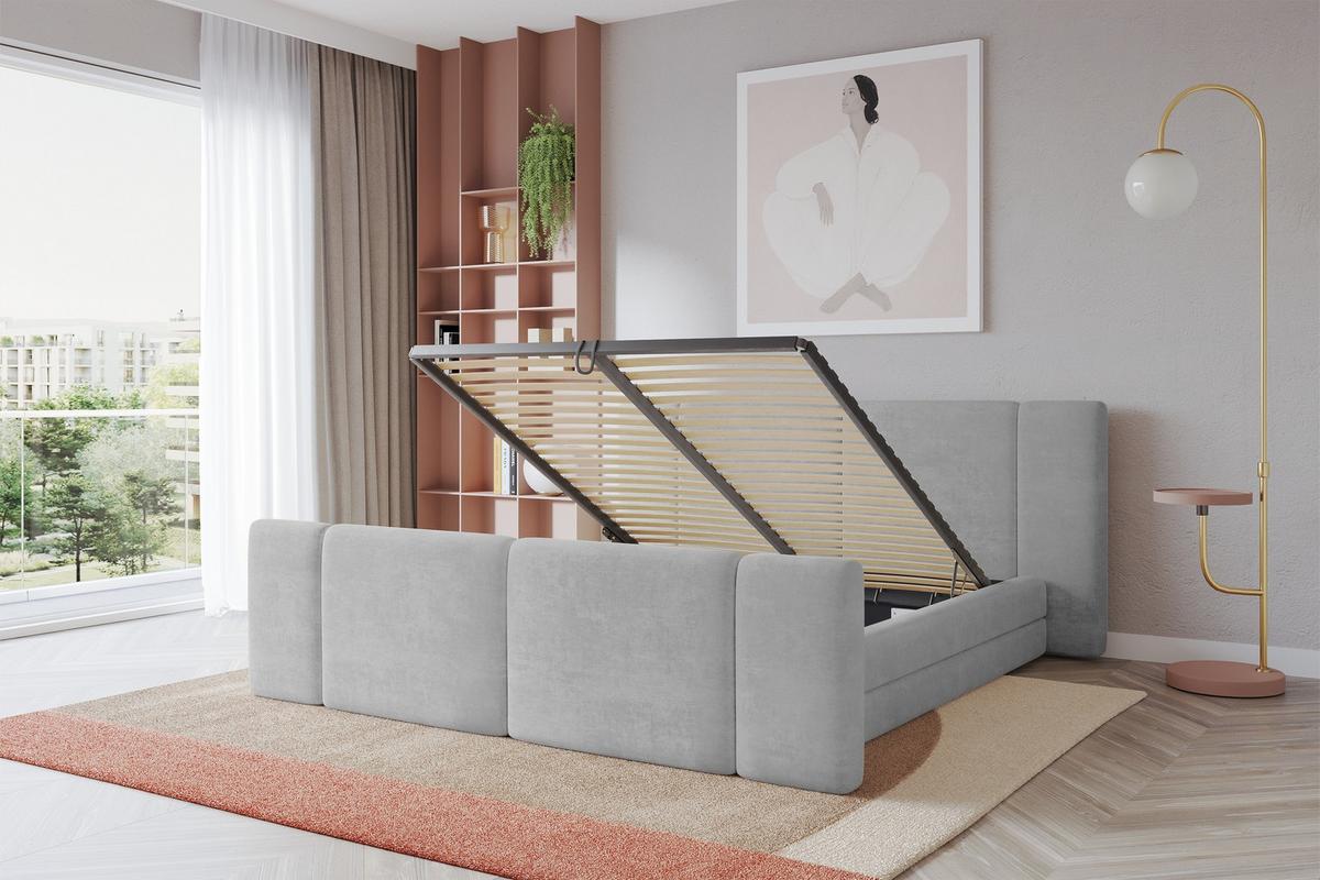 POLSTERBETT mit Bettkasten, Fußteil und Lattenrost, Bett mit Matratze H3/H4 - TEVO-Z 140x200 Grau - Hellgrau, Holzwerkstoff/Textil (140/200cm) - ALTDECOR