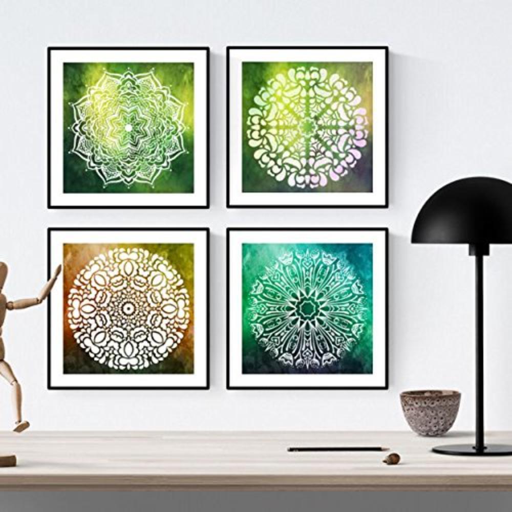 POSTER Set mit 4 Mandalas Balance 20x20cm Schwarzer Rahmen - Schwarz, Papier (20/3cm) - Nacnic