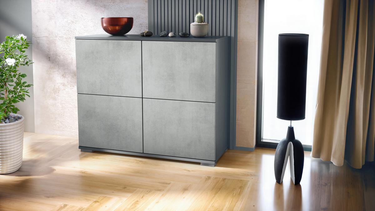 KOMMODE Rova Beton Oxid Optik - Hellgrau, Holzwerkstoff (92.5/75.5/35cm) - Vladon