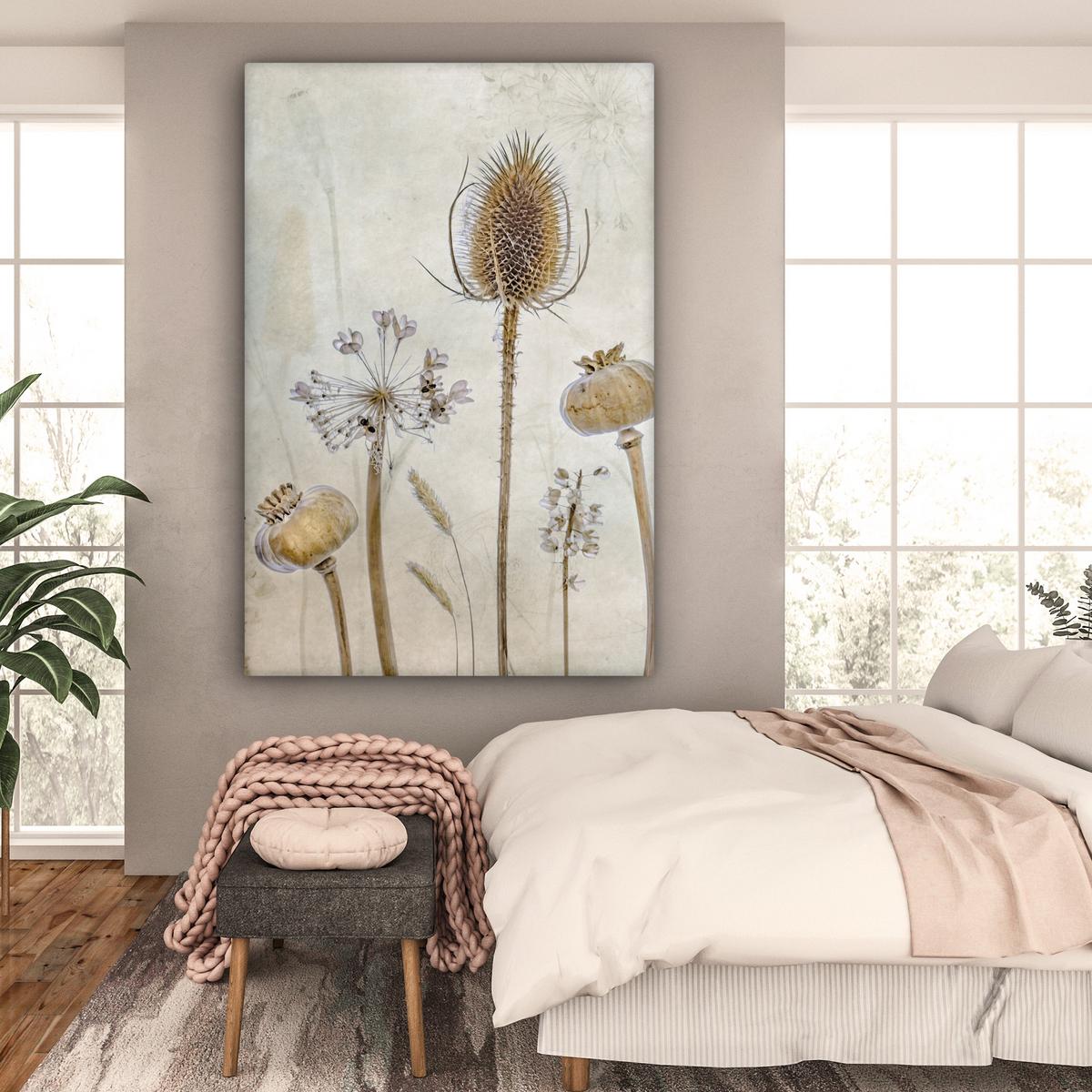 LEINWANDBILD Blumen - Aquarell - Stilleben - Braun - Vintage Deko Groß 90x140 cm - Beige, Textil (90/140cm) - MuchoWow