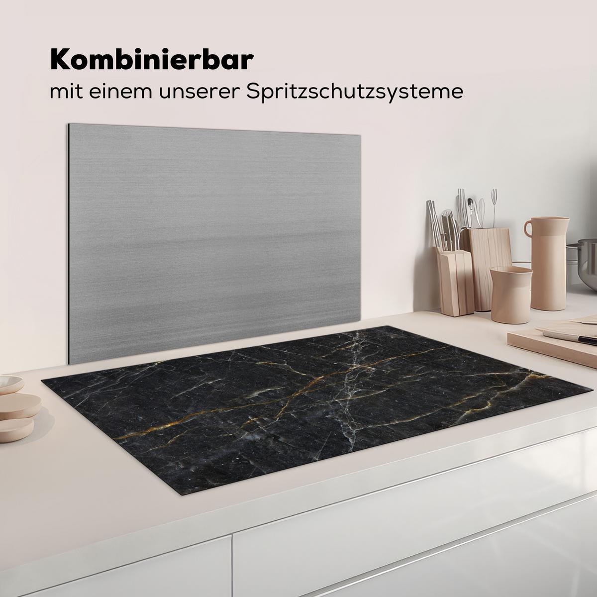 HERDABDECKPLATTE Marmor - Schwarz - Gold - Grau - Marmorstruktur Induktionsschutz 91.6x52.7 cm - Goldfarben, Kunststoff (91.6/52.7/0.2cm) - MuchoWow