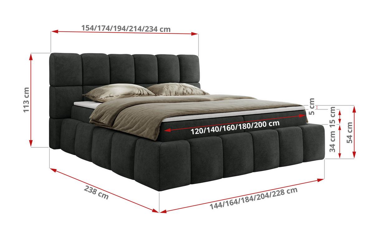 BOXBETT NIRA 180/200 - Dunkelgrau Strukture - H4 - Dunkelgrau, Holz/Textil (180/200cm) - MKS