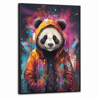 LEINWAND Bilder mit Rahmen - Panda - Jacke - Graffiti - Orange - 70x100 - Orange, Textil (70/100cm) - MuchoWow