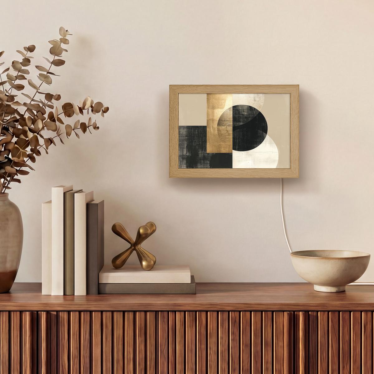 WANDLEUCHTE Abstrakt - Modern - Schwarz - Gold 20x15 cm - Sandfarben, Holzwerkstoff (20/15/8cm) - OnlyWow