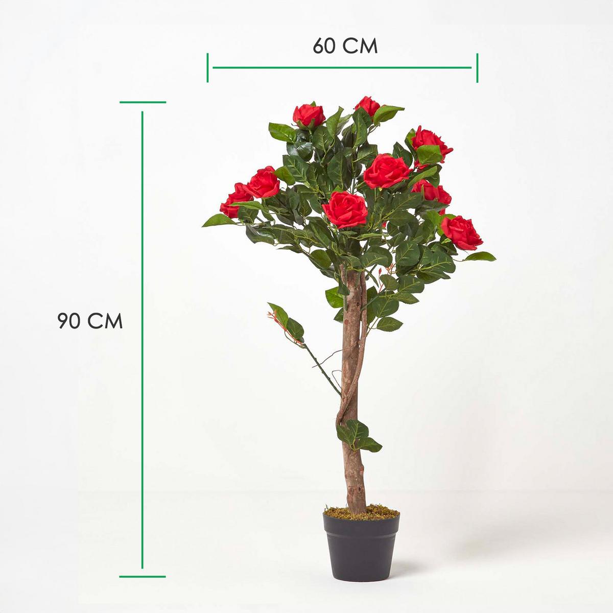 KUNSTBAUM Rosenstock rot, 90 cm - Rot, Kunststoff (90cm) - Homescapes