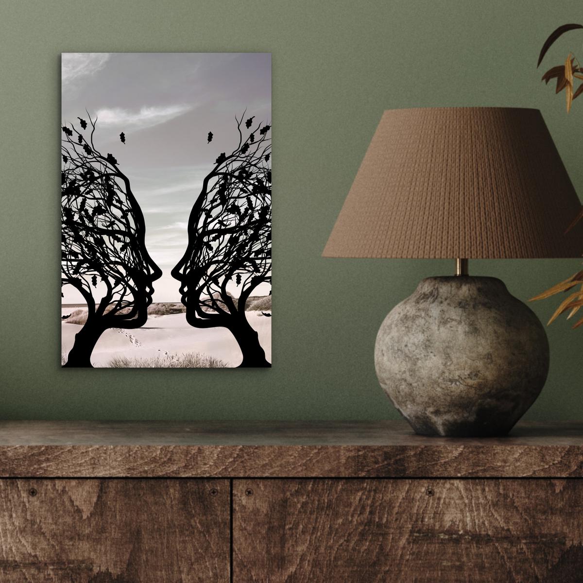METALLBILD Strand - Meer - Menschen - Baum - Moderne Kunst 20x30 cm - Hellgrau, Metall (20/30cm) - MuchoWow