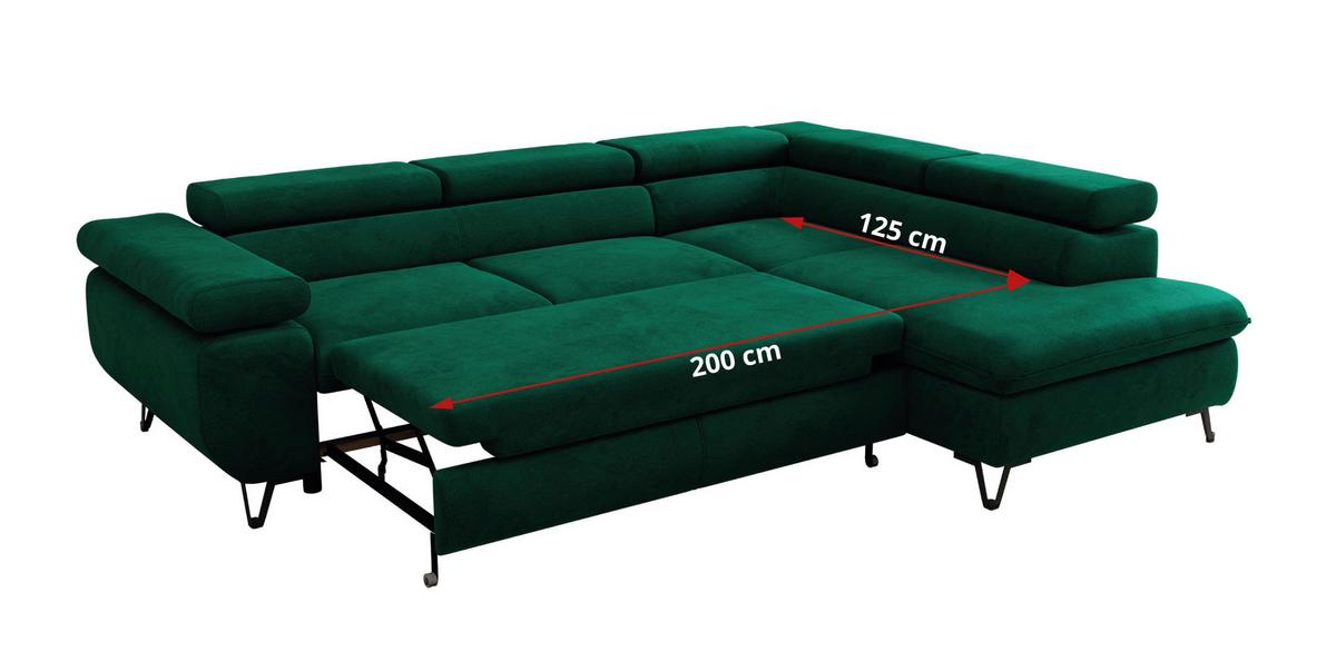 ECKSOFA PABLO L Dunkelgrün Velvet - Links Seite mit Visco Topper - Dunkelgrün/Schwarz, Textil/Metall (208/273cm) - MKS