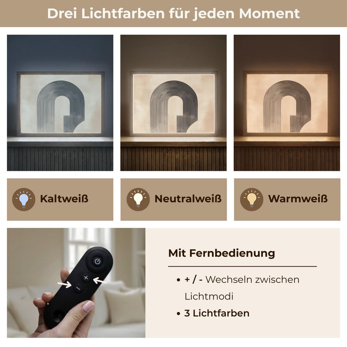 WANDLEUCHTE MIT AKKU Schleife - Streifen - Minimalistisch - Schwarz 40x30 cm - Beige, Holzwerkstoff (40/30/8cm) - OnlyWow