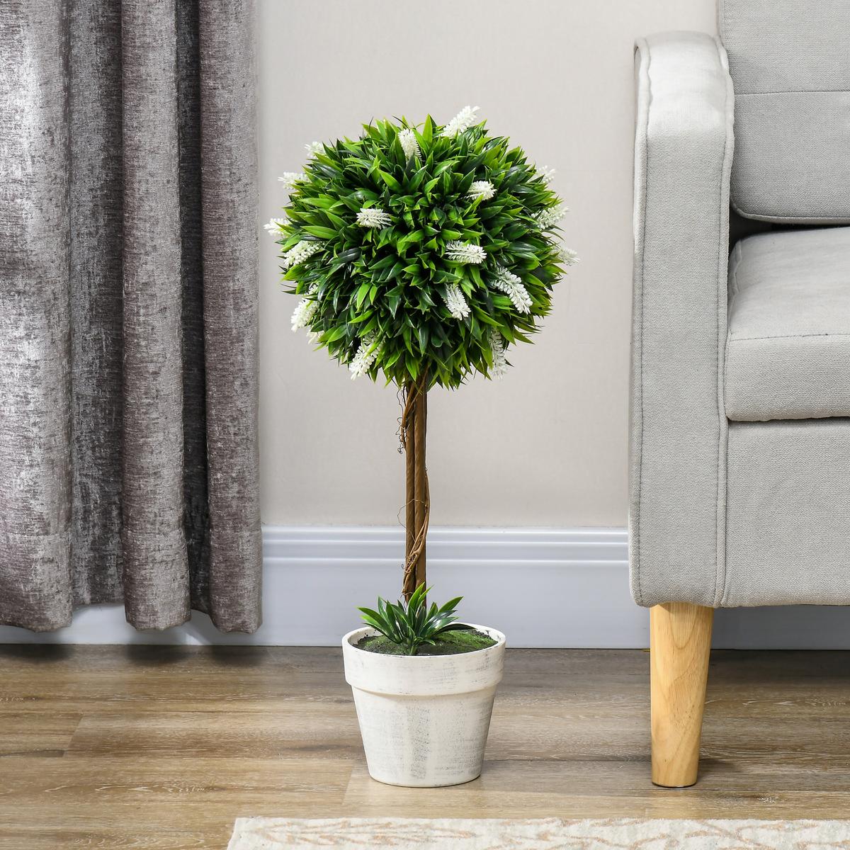 KUNSTPFLANZE Lavendel 2er-Set Künstliche Pflanzen 60 cm Zimmerpflanze Weiß - Braun/Weiß, Kunststoff (60cm) - HOMCOM