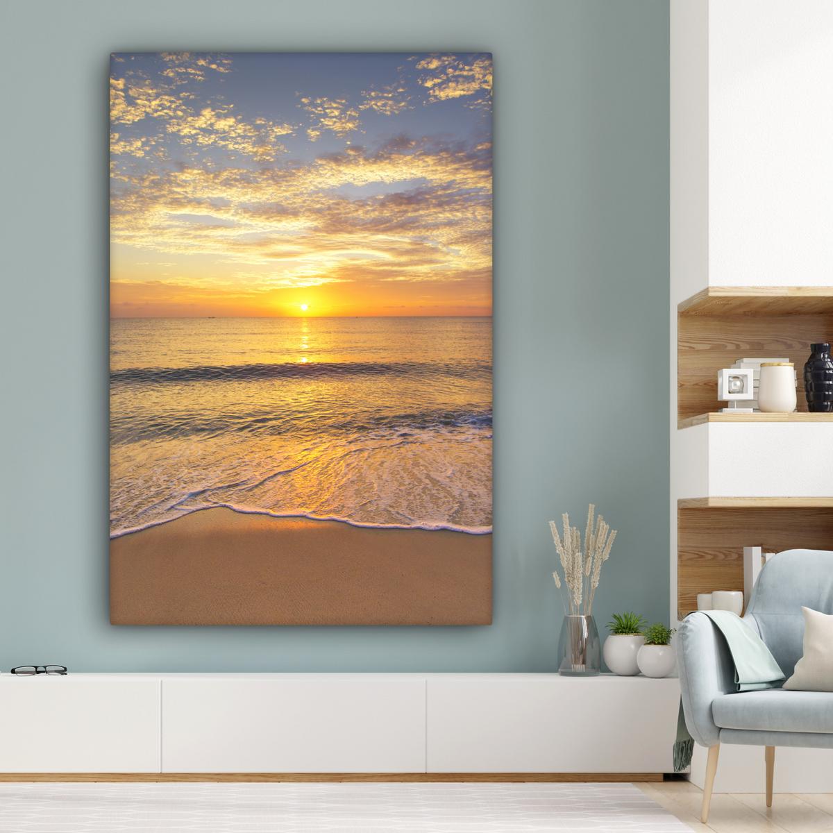 LEINWANDBILD Strand - Sonnenuntergang - Meer Deko Groß 90x140 cm - Gelb, Textil (90/140cm) - MuchoWow