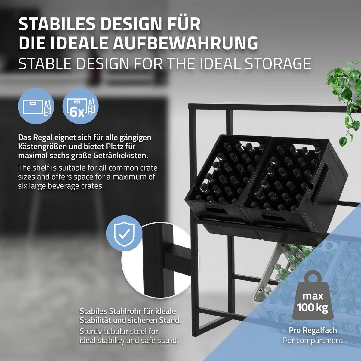GETRÄNKEKISTENREGAL für 6-8 Kisten mit Ablage 100x32x108,5 cm aus Stahl - Anthrazit, Metall (32/108.5/100cm) - ML-DESIGN