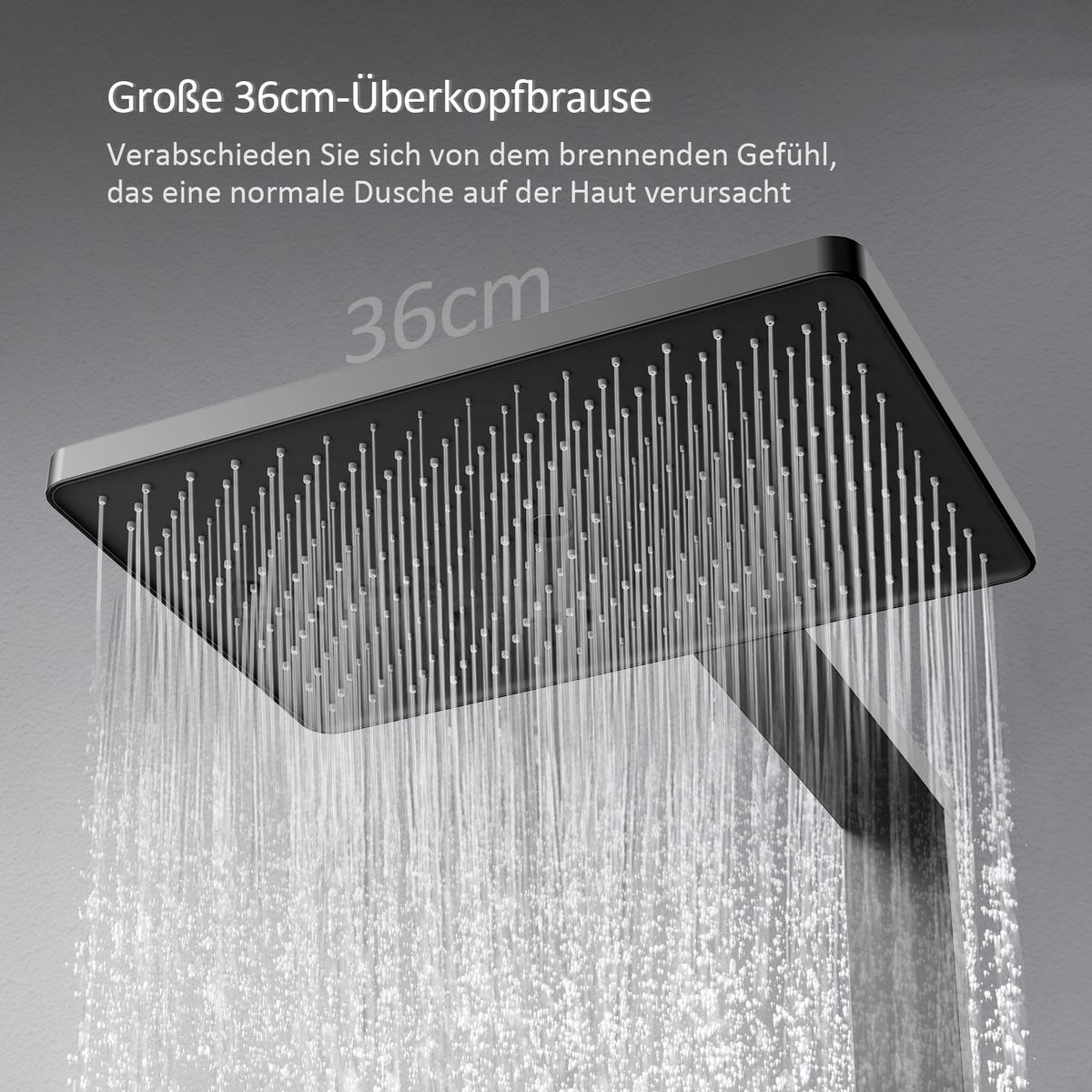 ÜBERKOPFBRAUSESET mit Großer Ablagefläche Brausethermostat Schwarz - Schwarz, Metall (66.5/198.6/71.1cm) - EMKE