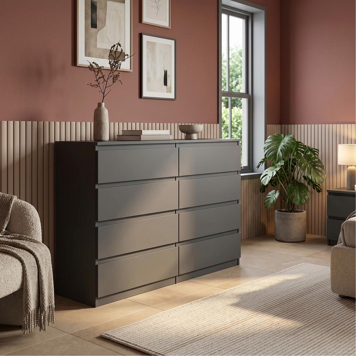 KOMMODE NUDO 120/101,5/39cm mit 8 Schubladen Türen Anthrazit - Anthrazit, Holzwerkstoff (120/101.5/39cm) - MASSENO