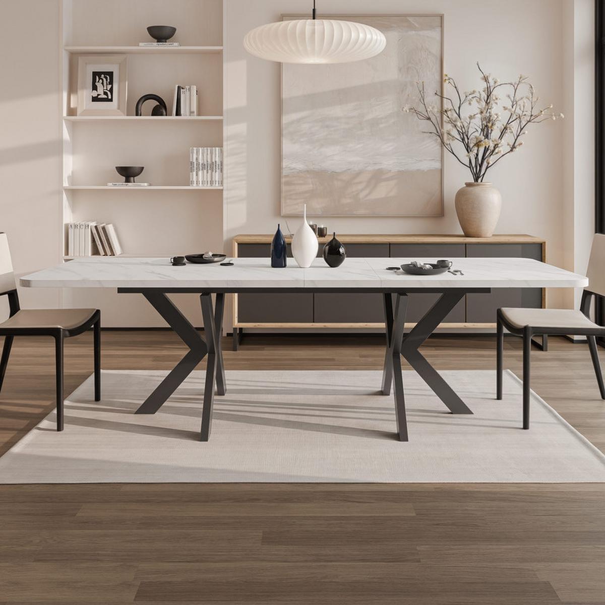AUSZIEHTISCH DANTON 200/100/76 cm, Schwarz / Bianco (Weiß) - Perlmutt/Schwarz, Holzwerkstoff/Metall (100/200/76cm) - Idohome