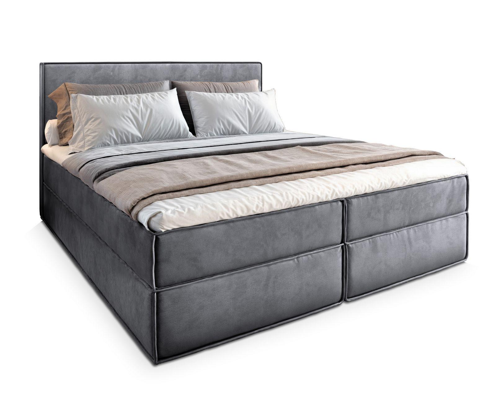 BOXBETT PELLIO 160x200 cm mit Matratze und Topper - Grau - Grau, Holz (160/200cm) - MASSENO