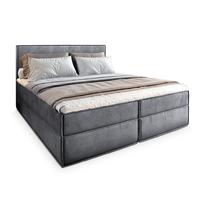 BOXBETT PELLIO 160x200 cm mit Matratze und Topper - Grau - Grau, Holz (160/200cm) - MASSENO