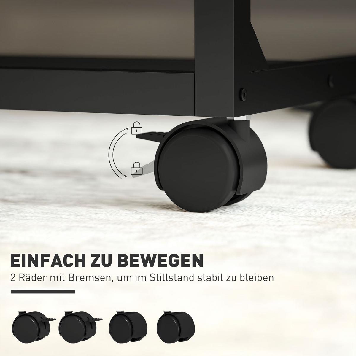 BEISTELLTISCH in C-Form, Höhenverstellbarer Couchtisch mit Rollen Weiß - Eichefarben, Metall (55/36/82.5cm) - HOMCOM